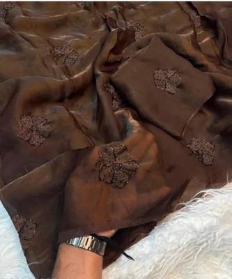 Brown color silk blend val beads work saree 2
