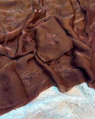 Brown color silk blend val beads work saree 3