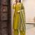 Green premium mal chanderi star cut embroidered kurta set with pant & cotton printed dupatta