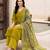 Green premium mal chanderi star cut embroidered kurta set with pant & cotton printed dupatta