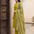 Green premium mal chanderi star cut embroidered kurta set with pant & cotton printed dupatta