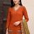 Orange premium mal chanderi star cut embroidered kurta set with pant & cotton printed dupatta
