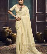 off white cotton blend handloom weaving casual wear saree
