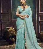 sky blue cotton blend handloom weaving casual wear saree