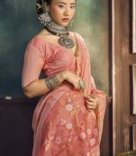 peach cotton blend handloom weaving casual wear saree