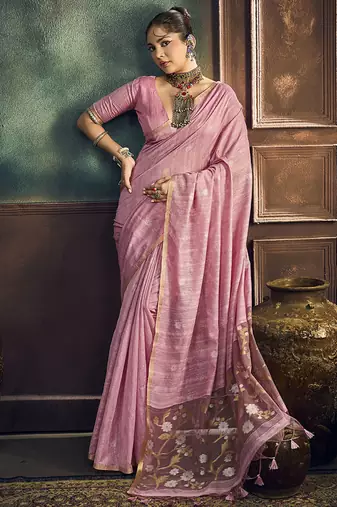 baby pink cotton blend handloom weaving casual wear saree