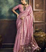 baby pink cotton blend handloom weaving casual wear saree