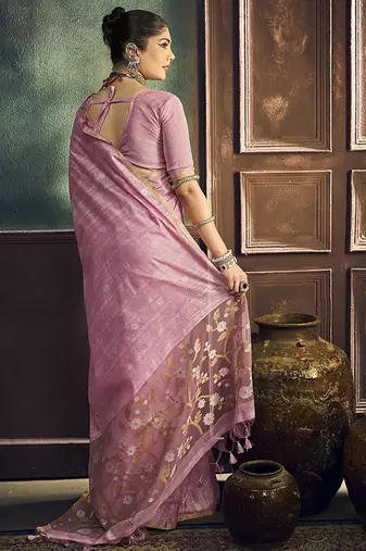 baby pink cotton blend handloom weaving casual wear saree