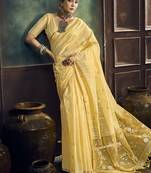 cream cotton blend handloom weaving casual wear saree