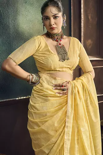 cream cotton blend handloom weaving casual wear saree