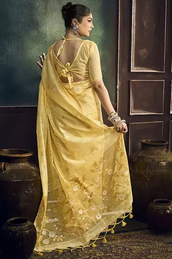 cream cotton blend handloom weaving casual wear saree