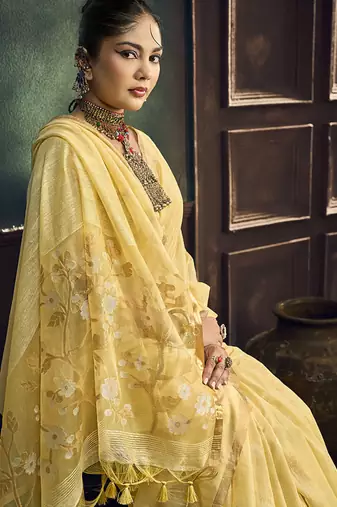 cream cotton blend handloom weaving casual wear saree