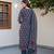 Blue cotton floral printed straight kurta set with dupatta for women