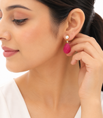 Certified natural freshwater pearls jewellery carved ruby red drop earrings with pearl & crystal stud