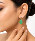 Certified natural freshwater pearls jewellery carved green onyx drop earrings with freshwater pearl