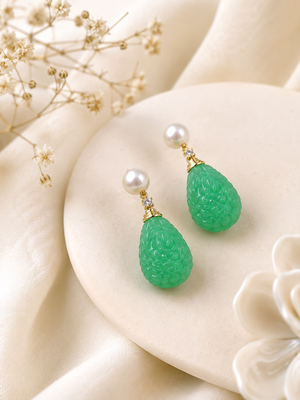 Certified natural freshwater pearls jewellery carved green onyx drop earrings with freshwater pearl 4