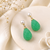 Certified natural freshwater pearls jewellery carved green onyx drop earrings with freshwater pearl