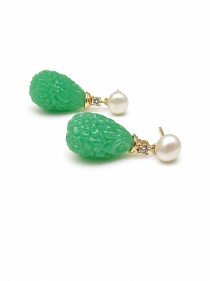 Certified natural freshwater pearls jewellery carved green onyx drop earrings with freshwater pearl 5