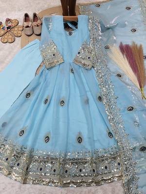 Heavy fendy silk embroidery thred and sequnce work sky readymade ethnic gown 3