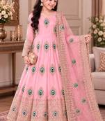 Heavy fendy silk embroidery thred and sequnce work light pink readymade ethnic gown