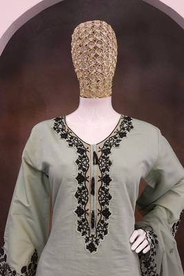 Pista silk blend hand embroidery semi stitched salwar suits 2
