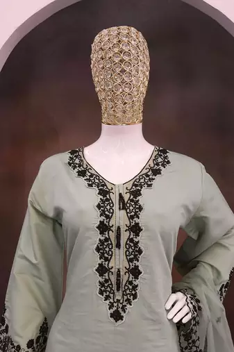 Pista silk blend hand embroidery semi stitched salwar suits
