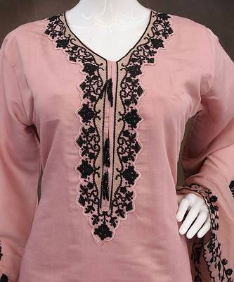 Pink silk blend hand embroidery semi stitched salwar suits 2