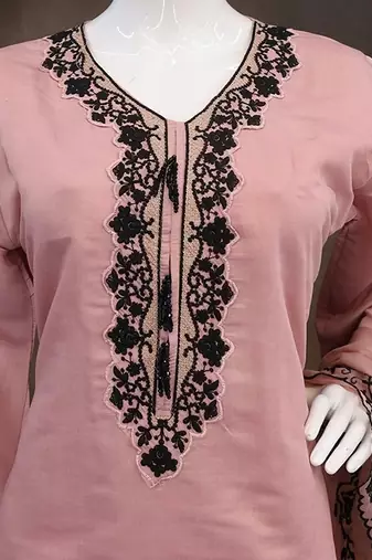 Pink silk blend hand embroidery semi stitched salwar suits