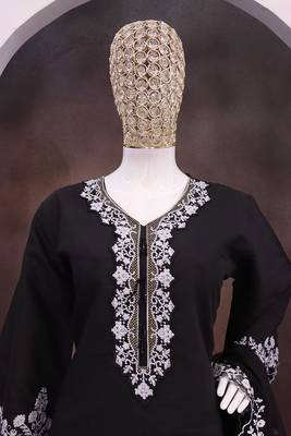 Black silk blend hand embroidery semi stitched salwar suits 2