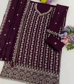 Deep wine silk blend zari work semi stitched salwar suits