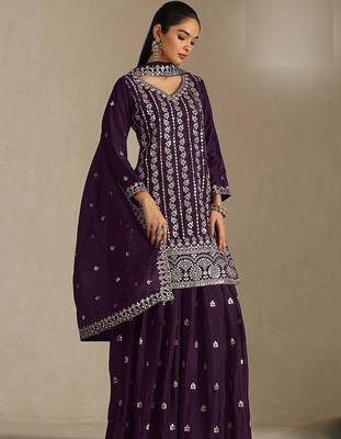 Deep wine silk blend zari work semi stitched salwar suits 2