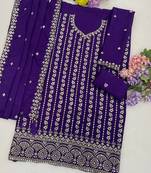 Purple silk blend zari work semi stitched salwar suits