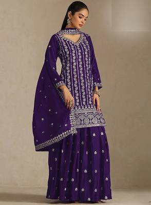 Purple silk blend zari work semi stitched salwar suits 2