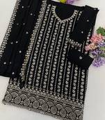 Black silk blend zari work semi stitched salwar suits