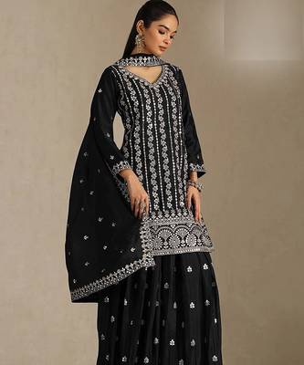 Black silk blend zari work semi stitched salwar suits 2