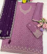 Lavender silk blend zari work semi stitched salwar suits