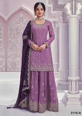 Lavender silk blend zari work semi stitched salwar suits 2