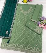 Sage green silk blend zari work semi stitched salwar suits