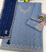 Sky blue silk blend zari work semi stitched salwar suits
