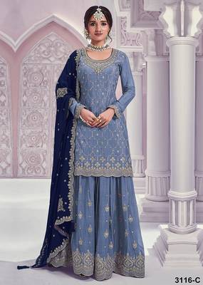 Sky blue silk blend zari work semi stitched salwar suits 2