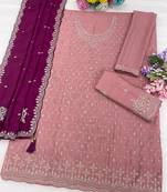 Dusty rose silk blend zari work semi stitched salwar suits