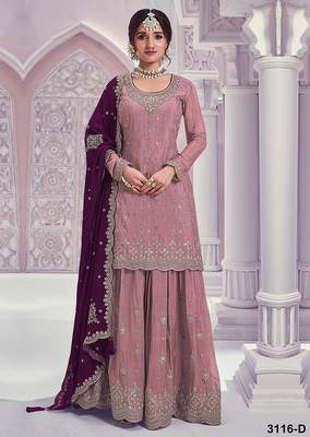Dusty rose silk blend zari work semi stitched salwar suits 2