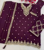 Wine silk blend zari work semi stitched salwar suits