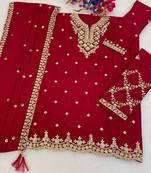 Rani pink silk blend zari work semi stitched salwar suits