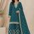 Teal silk blend zari work semi stitched salwar suits