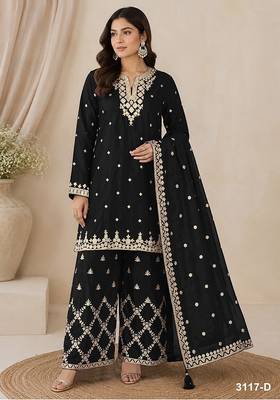 Black silk blend zari work semi stitched salwar suits 2