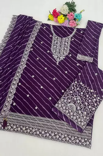 Dark purple faux georgette geometric print semi stitched salwar suits