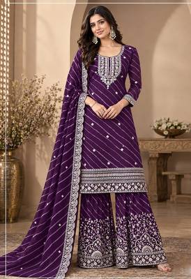Dark purple faux georgette geometric print semi stitched salwar suits 2