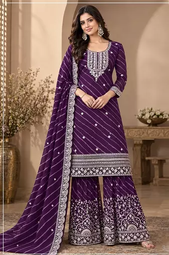 Dark purple faux georgette geometric print semi stitched salwar suits