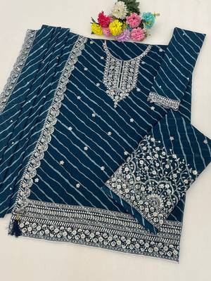 Teal faux georgette geometric print semi stitched salwar suits 1